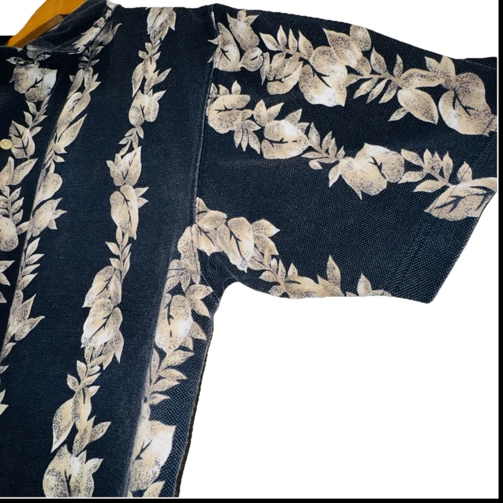 VNT 90s Chaps Ralph Lauren ReversePrint Botanical Polo M Aloha Tropical Cotton